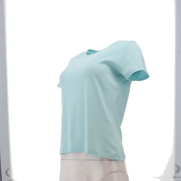 NWT LANDS' END PETITE SHORT SLEEVE SHAPED 1X1 RIB CREW TEE‎ SUNWASHED BLUE PS - Picture 4 of 7